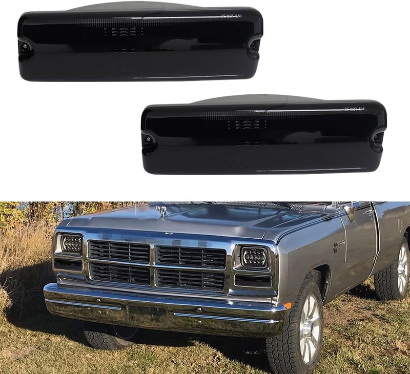 Tonsya For 1991 1992 1993 Dodge D150, D250, D350, W150, W250e, W350 Ramcharger,1991 Dodge D150S, W150S Front Parking turn signal lights housings Smoked Lens #55026085, 55026084 - Image 1
